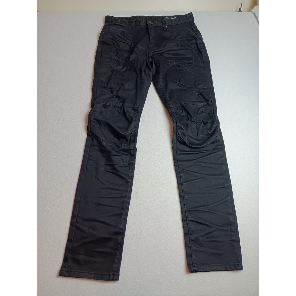 Smoke Rise Mens Slim Fit Coated Jeans 34x34 Black Distressed Ripped Moto RN82930